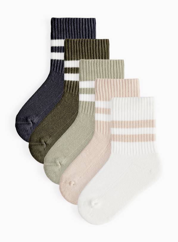 Sports Ribbed Cushion Sole Ankle Socks 5 Pack 6-8.5 Infant
